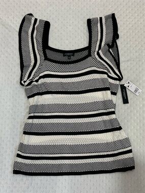 Liverpool Black and White Striped Knit Square-Neck Top (XL)